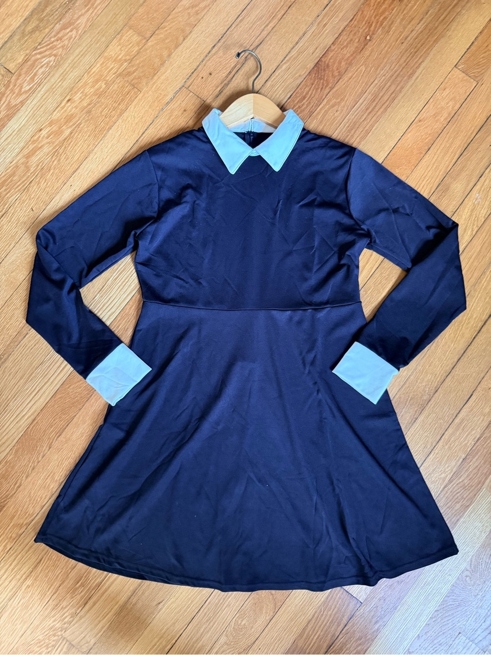 Wednesday Addams Black Long Sleeve Dress with White Collar and Cuffs